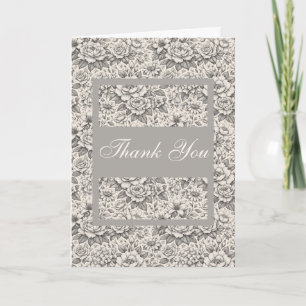 Carte De Remerciements Fleurs Classiques Gravées Noir Charbon et Blanc