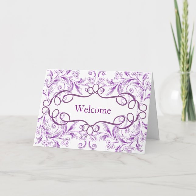 Carte De Remerciements Fleurs Courbes Fond Violet Bienvenue (Devant)