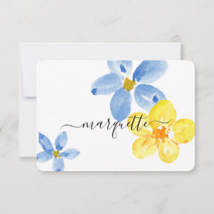 Carte De Remerciements Fleurs d'aquarelle bleu-jaune personnalisées moder