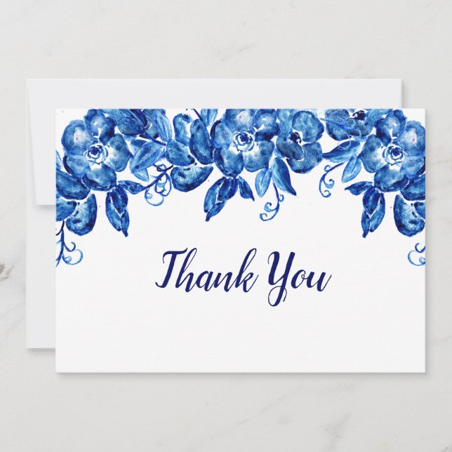 Carte De Remerciements Fleurs d'aquarelle bleue (Devant)