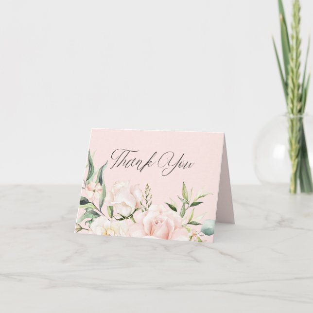Carte De Remerciements Fleurs d'aquarelle chic rose vif douche nuptiale t (Devant)