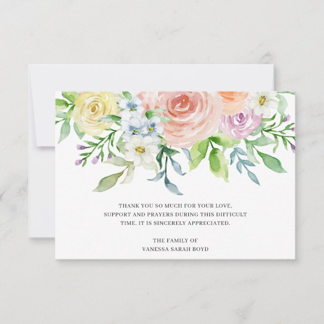 Carte De Remerciements Fleurs d'aquarelle de la pêche florale Sympathie f (Devant)
