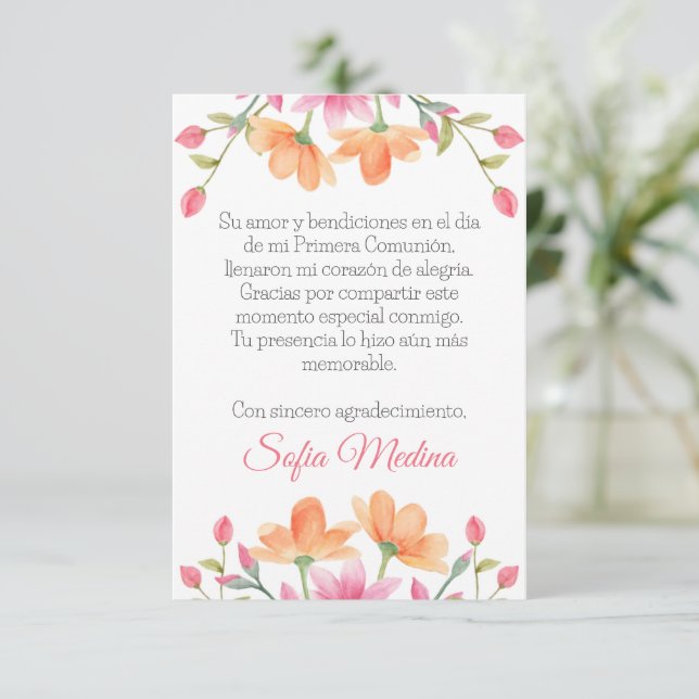 Carte De Remerciements Fleurs d'aquarelle élégantes et mignonnes en espag (Debout devant)