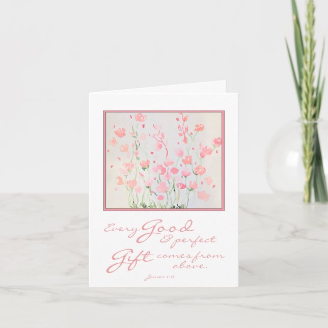Carte De Remerciements Fleurs d'aquarelle rose et verte grâce (Devant)