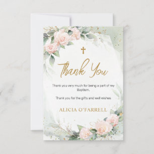 Carte De Remerciements Fleurs d'aquarelle roses Verdure Baptême