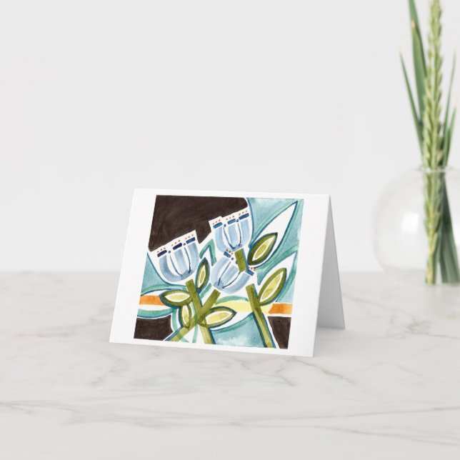 Carte De Remerciements Fleurs d'art populaire bleu aquarelle (Devant)