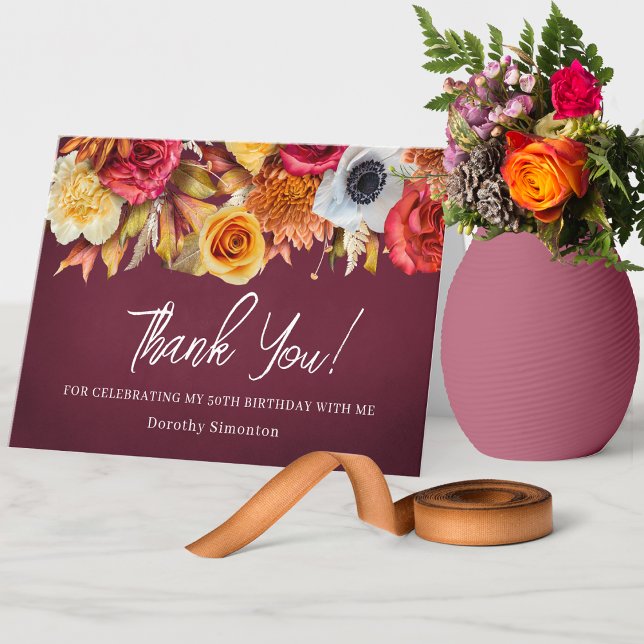 Carte De Remerciements Fleurs d'automne 50e anniversaire plié (Lots of matching items available. Message me for help finding them!)