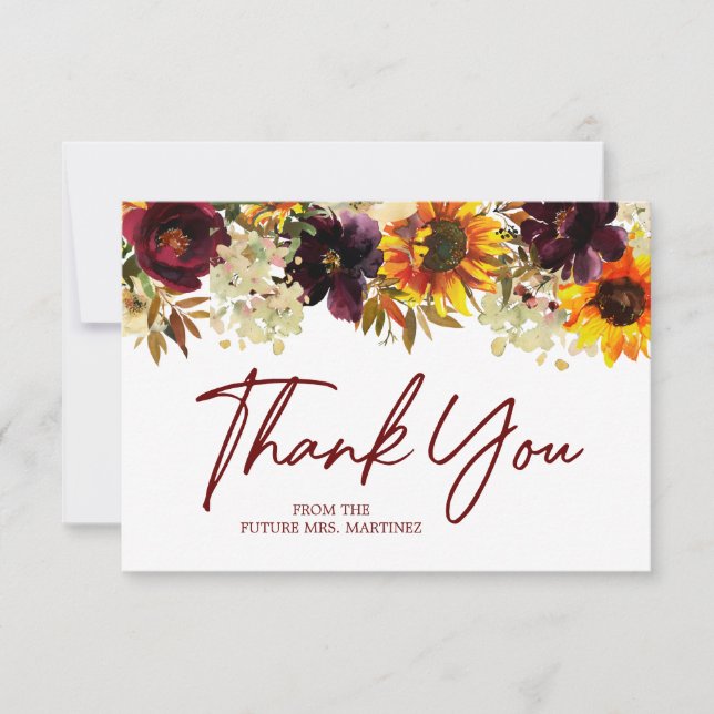 Carte De Remerciements Fleurs d'automne Fête des mariées Rose de tourneso (Devant)