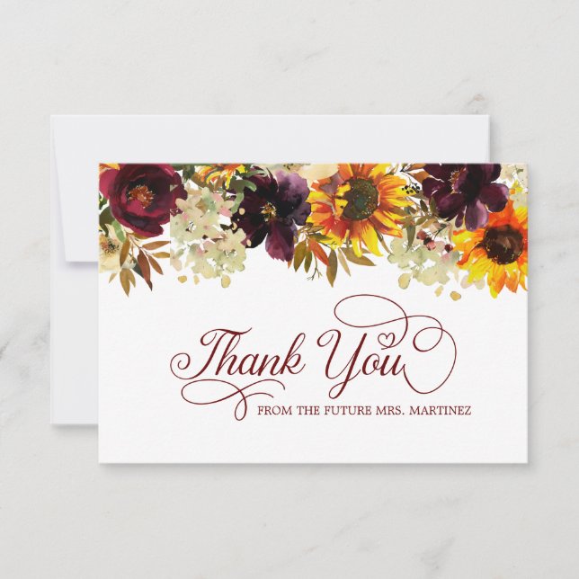Carte De Remerciements Fleurs d'automne Tournesol Rose Shower de mariage  (Devant)