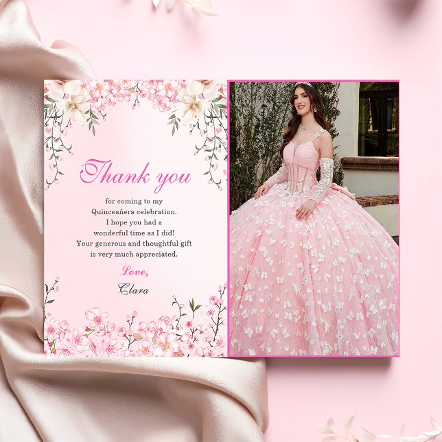 Carte De Remerciements Fleurs de cerises Sweet sixteen Floral Anniversair (Créateur téléchargé)