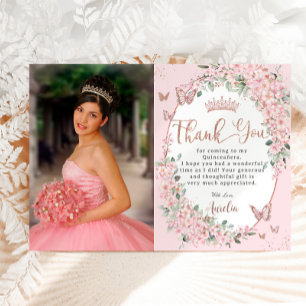 Carte De Remerciements Fleurs de cerisier Papillons floraux Quinceanera