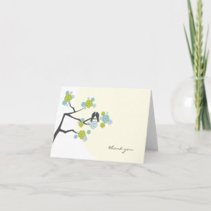 Carte De Remerciements Fleurs de cerisiers et Inséparables Mariage lunair