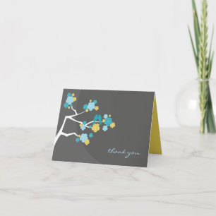 Carte De Remerciements Fleurs de cerisiers et Inséparables Mariage lunair