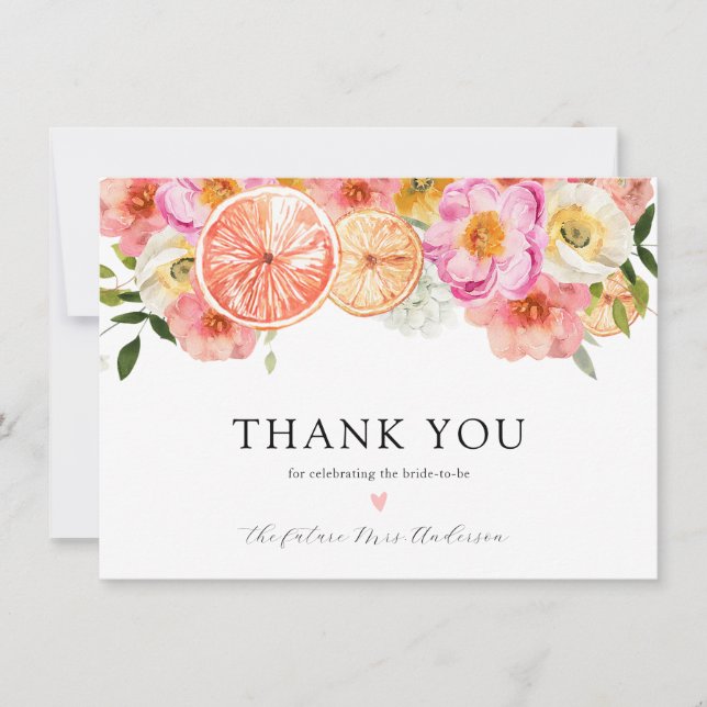 Carte De Remerciements Fleurs de Citron RoseRemerciements de Shower de Ma (Devant)