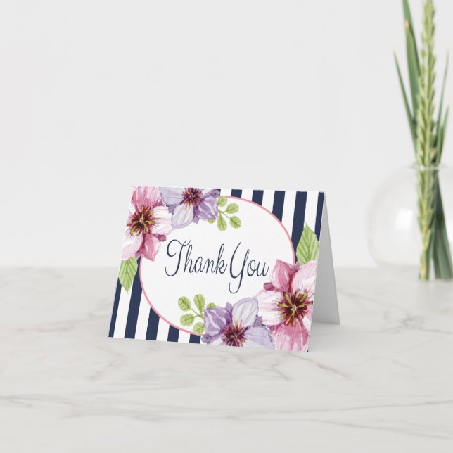 Carte De Remerciements Fleurs de couleur pourpre aquarelle remerciements  (Devant)