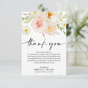 Carte De Remerciements Fleurs de deuil mémorial funéraire