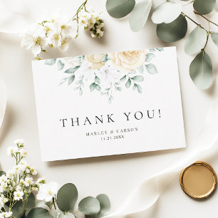 Carte De Remerciements Fleurs de eucalyptus et rose blanche aquarelle mod