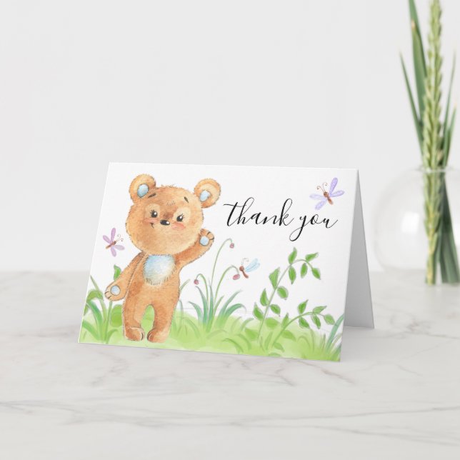 Carte De Remerciements Fleurs de libellules d'aquarelle de l'ours en pelu (Devant)