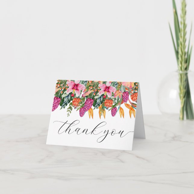 Carte De Remerciements Fleurs de l'île tropicale colorées orange et rose (Devant)