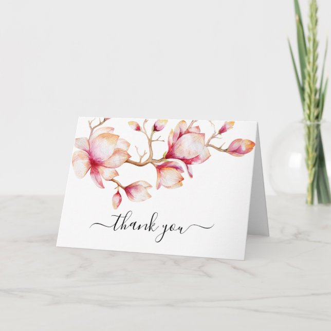 Carte De Remerciements Fleurs de Magnolia rose Aquarelle (Devant)