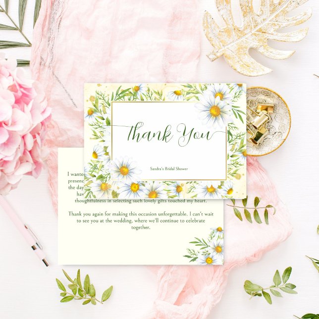Carte De Remerciements Fleurs de marguerite sauvage shower de mariage pri (Wild daisy flowers spring summer bridal shower thank you card green yellow floral thank you cards)