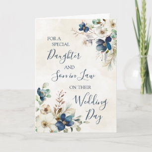 Carte De Remerciements Fleurs de mariage hivernales bleues pour la fille