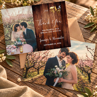 Carte De Remerciements Fleurs de monogramme de photo de mariage à l'aquar