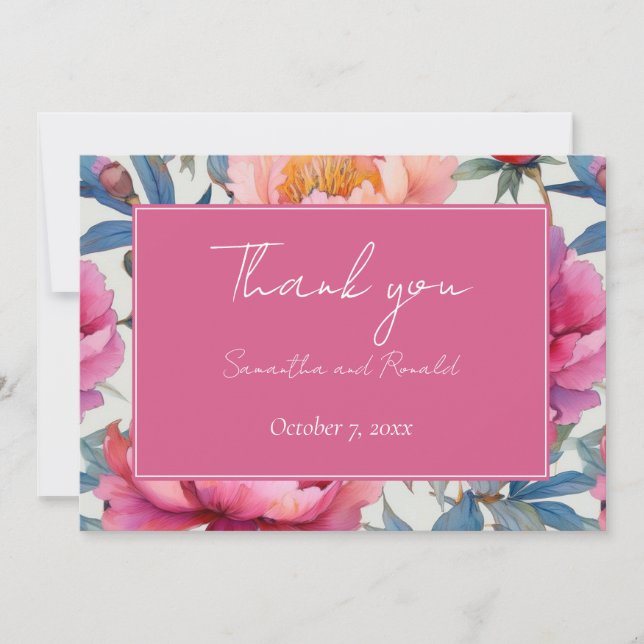 Carte De Remerciements Fleurs de Pêche et de Pivoine Rose Mariage Remerci (Devant)