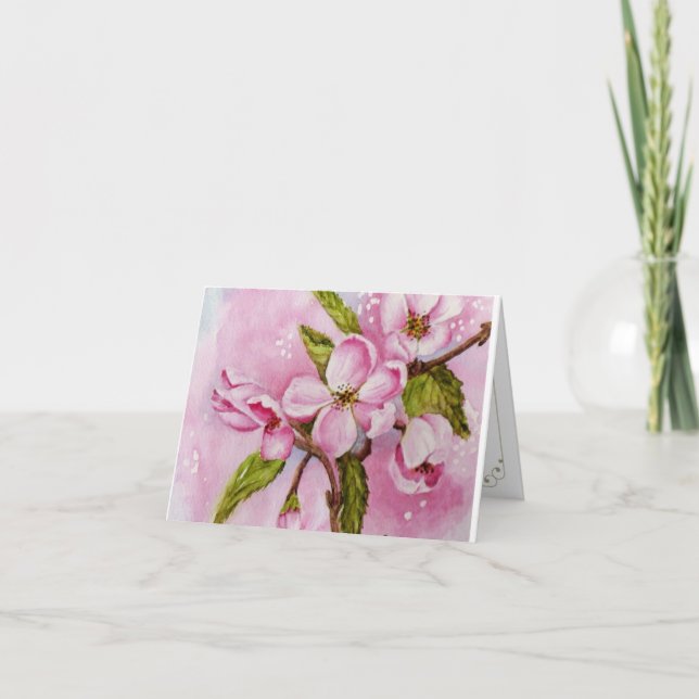 Carte De Remerciements Fleurs de pomme rose en aquarelle (Devant)