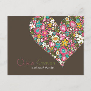 Carte De Remerciements Fleurs de printemps Cœur Amour Mariage Jour de mar
