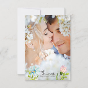 Carte De Remerciements Fleurs de ressort d'aquarelle   Photo Mariage