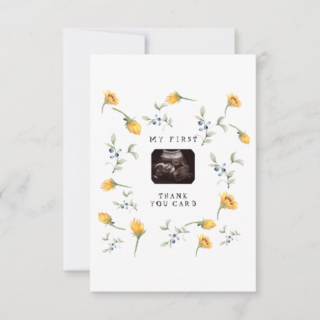Carte De Remerciements Fleurs de soleil, baies et Baby shower de feuillag (Devant)