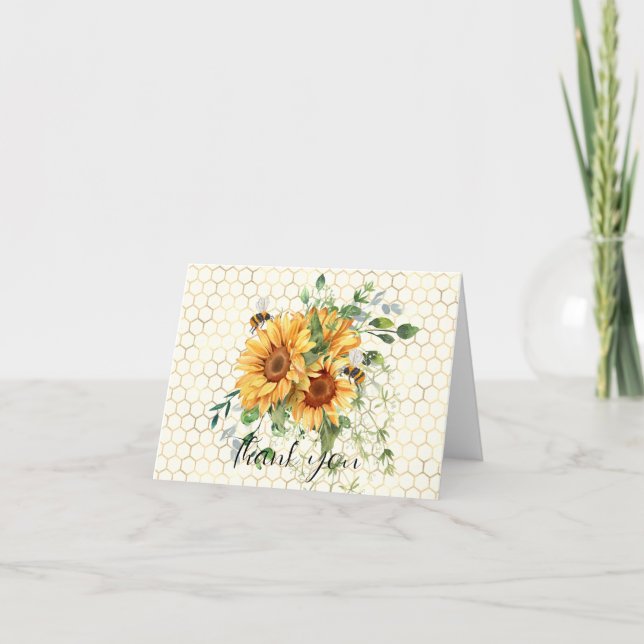 Carte De Remerciements Fleurs de soleil et abeilles (Devant)