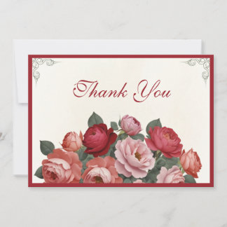 Carte De Remerciements Fleurs de style vintage - Roses roses rouges pêche