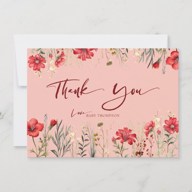 Carte De Remerciements Fleurs de terrain Fleurs sauvages rouges (Devant)