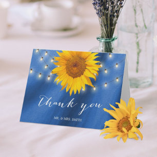 Carte De Remerciements Fleurs de tournesol du pays et lampes à cordes Mer