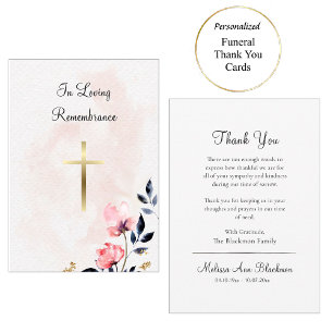 Carte De Remerciements Fleurs délicates à l'aquarelle Funérailles catholi