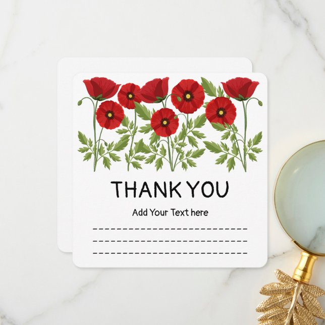 Carte De Remerciements Fleurs d'été joyeuses floraison de pavot (Devant/Arrière en situation)