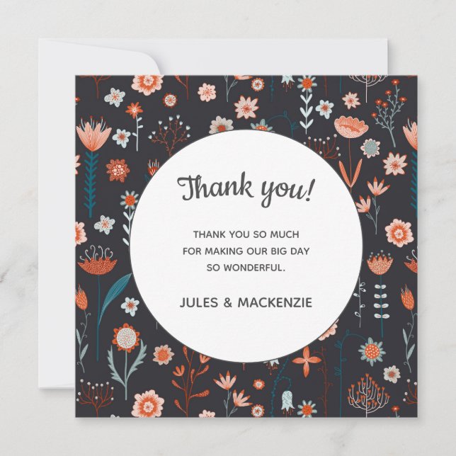 Carte De Remerciements Fleurs d'été scandinaves Boho foncé (Devant)