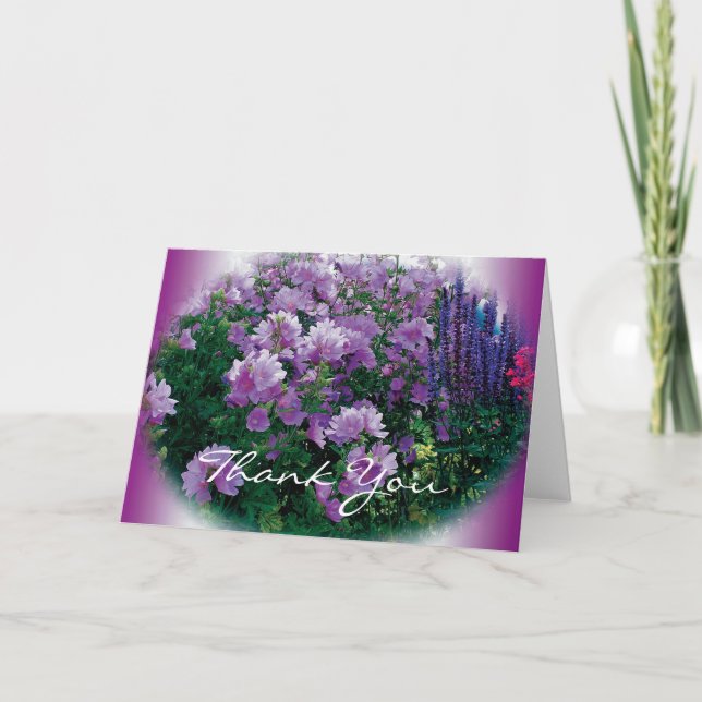 Carte de remerciements, fleurs d'hisbiscus pourpre (Devant)
