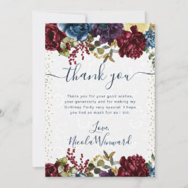 Carte De Remerciements Fleurs d'hiver Rouge et Marine Anniversaire