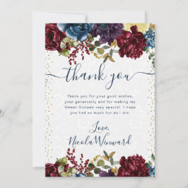 Carte De Remerciements Fleurs d'hiver Rouge et Marine Sweet 16