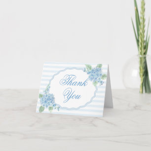 Carte De Remerciements Fleurs d'hortensia rayées de mariage vintage bleu