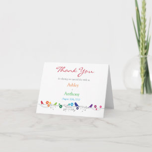 Carte De Remerciements Fleurs d'oiseaux de thème d'arc-en-ciel épousant