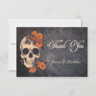 Carte De Remerciements Fleurs d'Orange Crâne Élégant Mariage Minimaliste