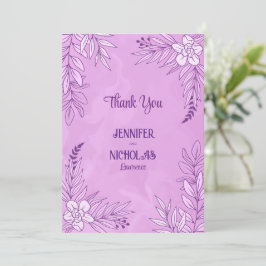 Carte De Remerciements Fleurs élégantes et ornements Feuille pour Mariage