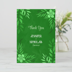 Carte De Remerciements Fleurs élégantes et ornements Feuille pour Mariage
