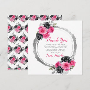 Carte De Remerciements Fleurs élégantes roses chaudes et argentées