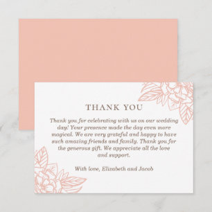 Carte De Remerciements Fleurs élégantes roses. Mariage floral simple et f