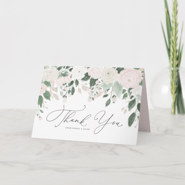Carte De Remerciements Fleurs en pastel d'aquarelle avec le feuille de (Devant)